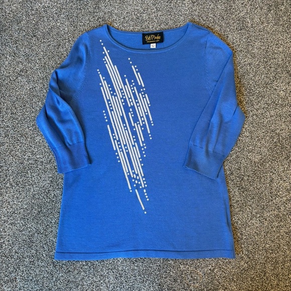 Bob Mackie Wearable Art Blue 3/4 Length Sleeves White Sequins size small - Picture 6 of 8